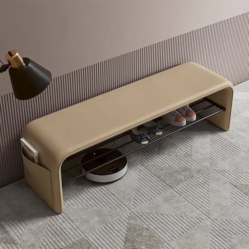 Banc à étagères à chaussures rectangulaire en acier au carbone et cuir PU de simplicité moderne à 2 niveaux pour l&