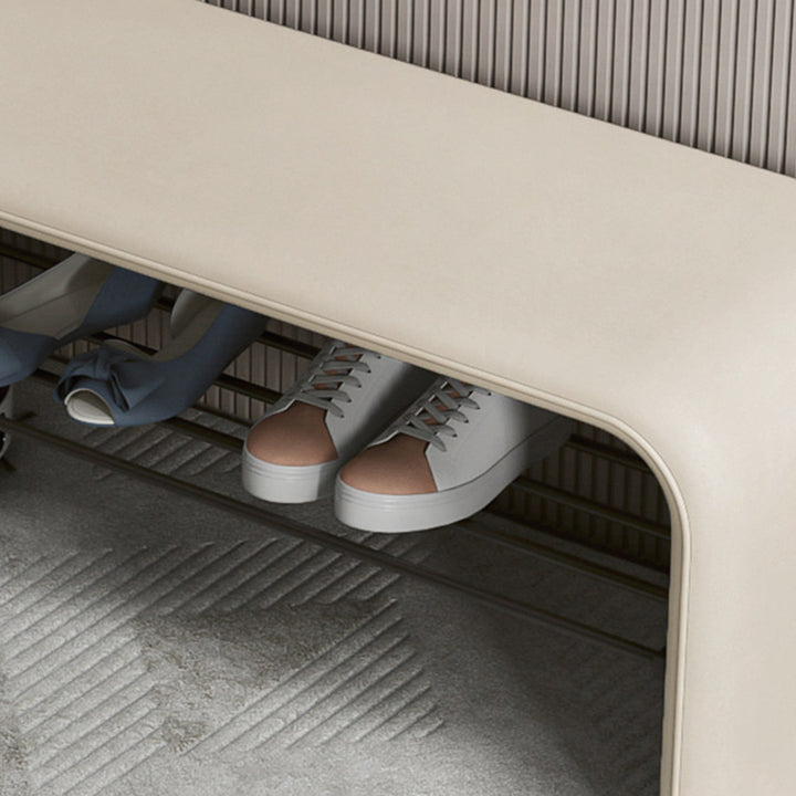 Modern Simplicity Eco-friendly Synthetic Leather Carbon Steel Rectangular Shoe Shelf Bench 2-Tier Storage For Entryway