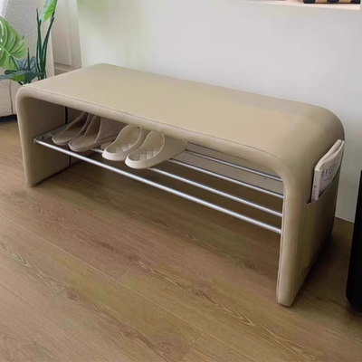 Modern Simplicity Leather Carbon Steel Rectangular Shoe Shelf Bench 2-Tier Storage For Entryway