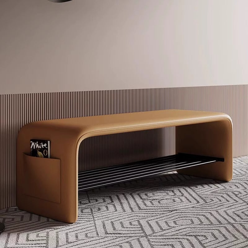 Modern Simplicity Leather Carbon Steel Rectangular Shoe Shelf Bench 2-Tier Storage For Entryway