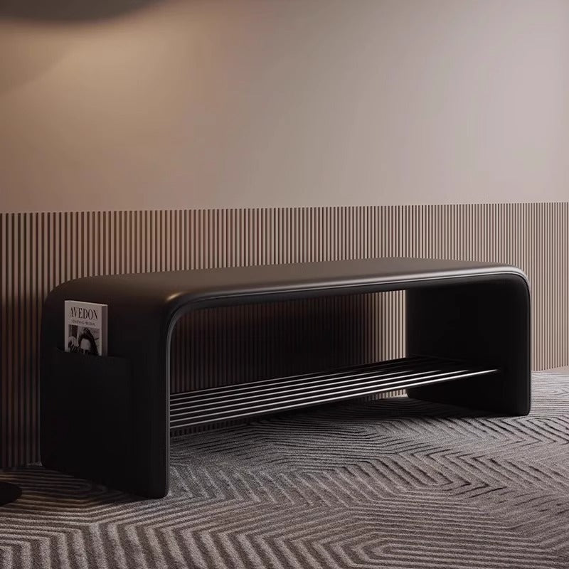 Modern Simplicity Leather Carbon Steel Rectangular Shoe Shelf Bench 2-Tier Storage For Entryway