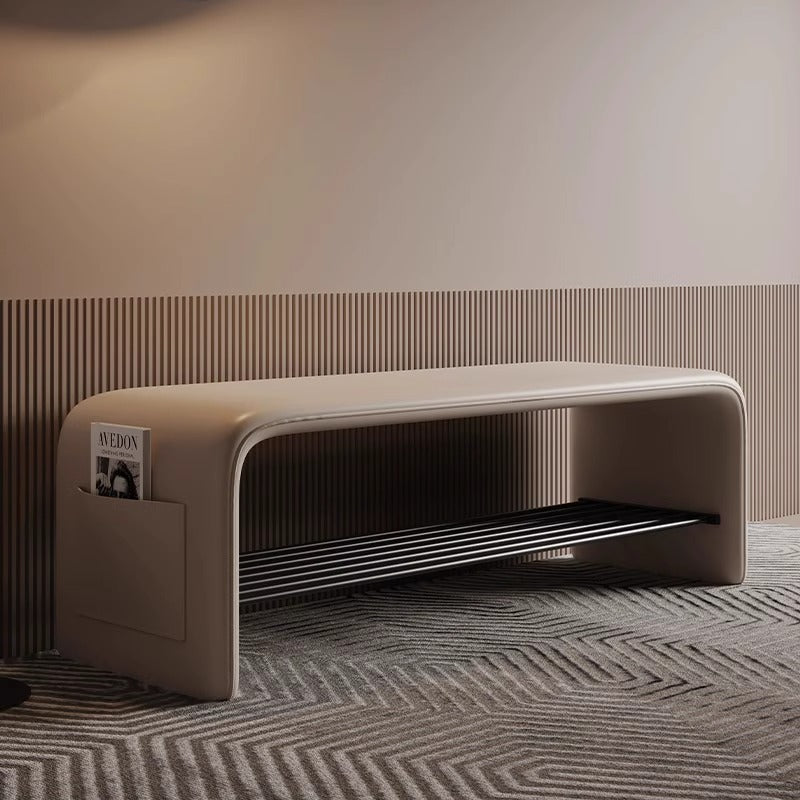 Modern Simplicity Leather Carbon Steel Rectangular Shoe Shelf Bench 2-Tier Storage For Entryway