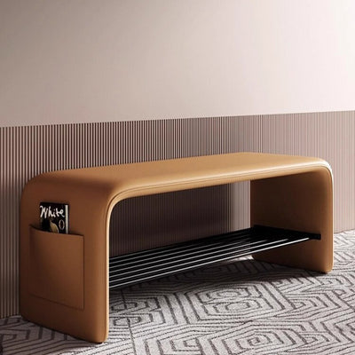 Modern Simplicity Leather Carbon Steel Rectangular Shoe Shelf Bench 2-Tier Storage For Entryway