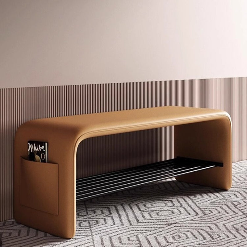 Modern Simplicity Leather Carbon Steel Rectangular Shoe Shelf Bench 2-Tier Storage For Entryway