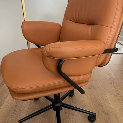 Modern Simplicity Cowhide Leather Metal Square Toast Liftable Swivel Desk Chair Backrest Armrest For Home Office