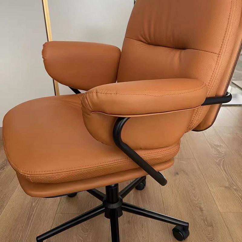 Modern Simplicity Cowhide Leather Metal Square Toast Liftable Swivel Desk Chair Backrest Armrest For Home Office