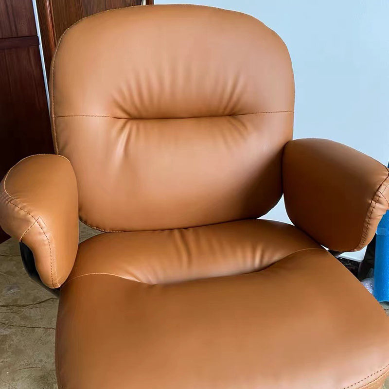 Modern Simplicity Cowhide Leather Metal Square Toast Liftable Swivel Desk Chair Backrest Armrest For Home Office