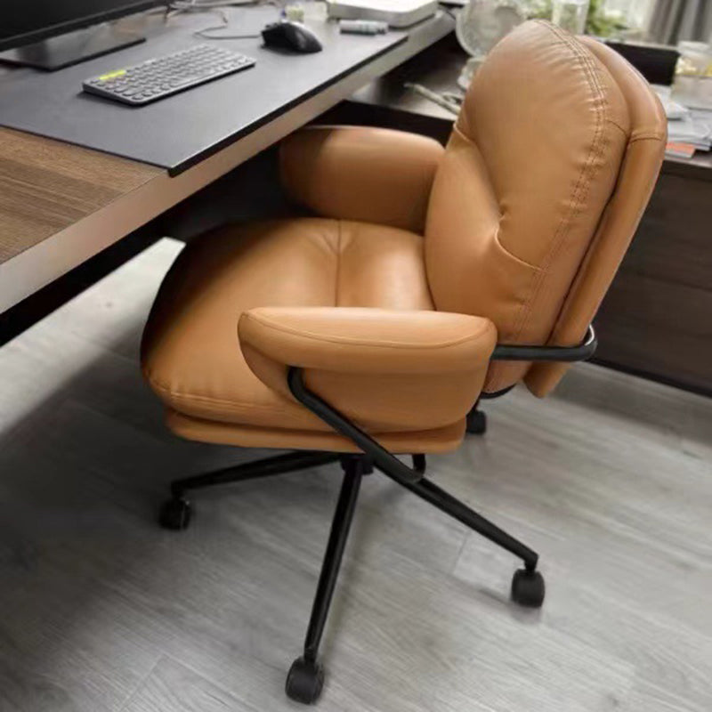 Modern Simplicity Cowhide Leather Metal Square Toast Liftable Swivel Desk Chair Backrest Armrest For Home Office