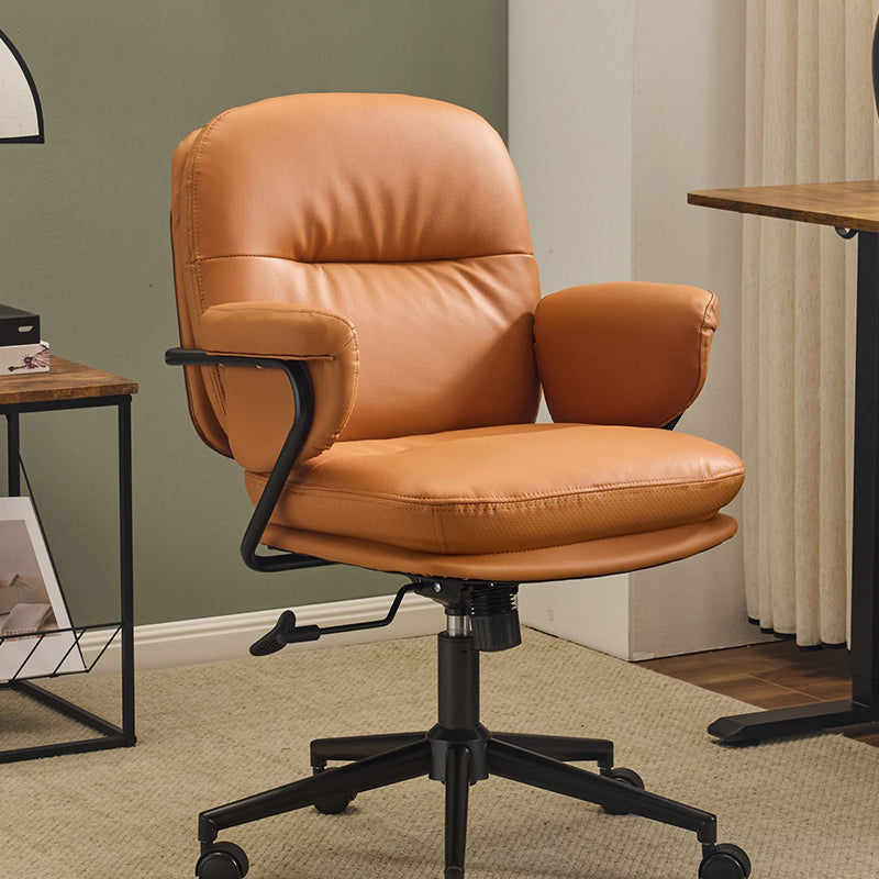 Modern Simplicity Cowhide Leather Metal Square Toast Liftable Swivel Desk Chair Backrest Armrest For Home Office