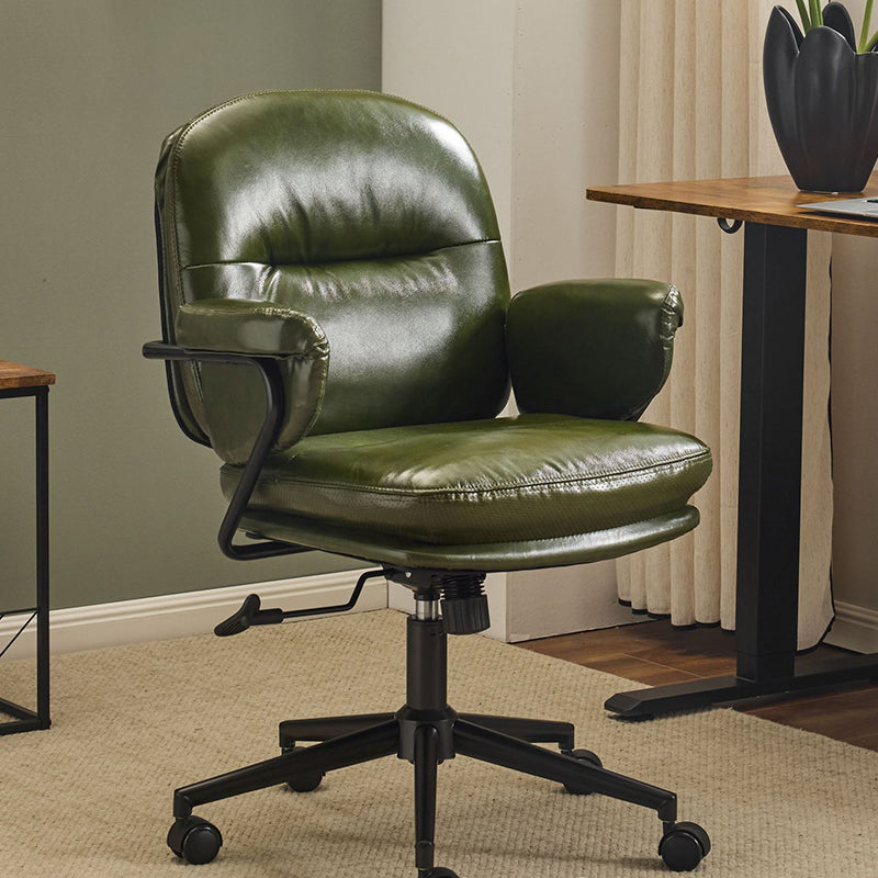 Modern Simplicity Cowhide Leather Metal Square Toast Liftable Swivel Desk Chair Backrest Armrest For Home Office