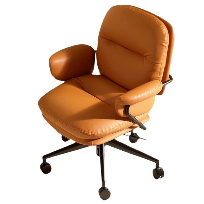 Modern Simplicity Cowhide Leather Metal Square Toast Liftable Swivel Desk Chair Backrest Armrest For Home Office