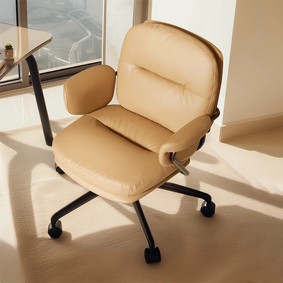 Modern Simplicity Cowhide Leather Metal Square Toast Liftable Swivel Desk Chair Backrest Armrest For Home Office