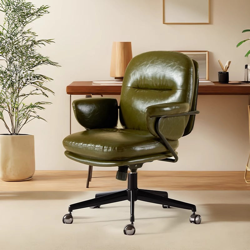 Modern Simplicity Cowhide Leather Metal Square Toast Liftable Swivel Desk Chair Backrest Armrest For Home Office