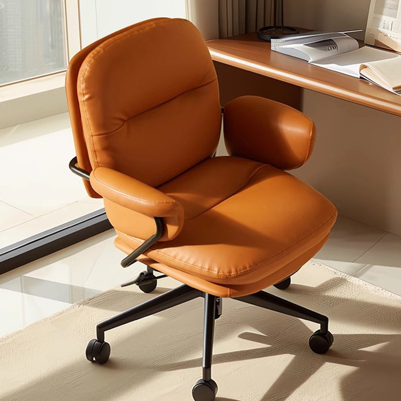 Modern Simplicity Cowhide Leather Metal Square Toast Liftable Swivel Desk Chair Backrest Armrest For Home Office