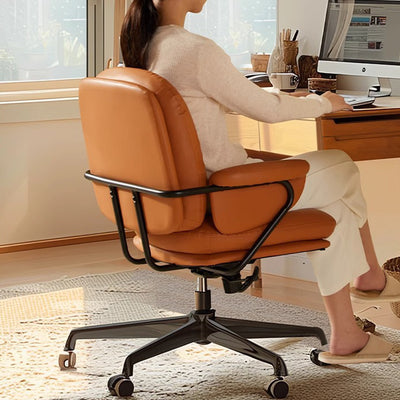 Modern Simplicity Cowhide Leather Metal Square Toast Liftable Swivel Desk Chair Backrest Armrest For Home Office