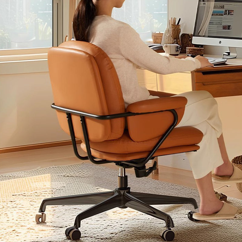 Modern Simplicity Cowhide Leather Metal Square Toast Liftable Swivel Desk Chair Backrest Armrest For Home Office