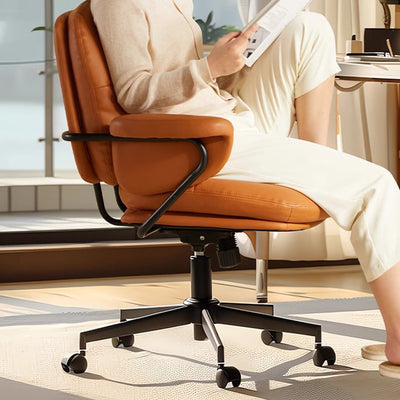 Modern Simplicity Cowhide Leather Metal Square Toast Liftable Swivel Desk Chair Backrest Armrest For Home Office