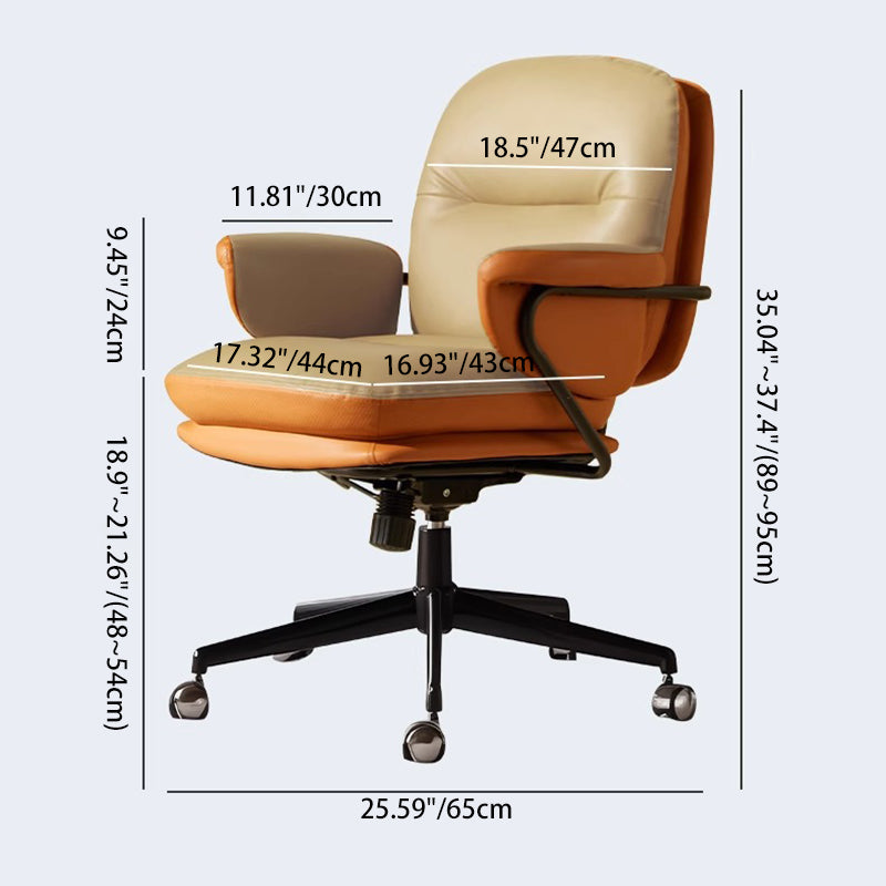 Modern Simplicity Cowhide Leather Metal Square Toast Liftable Swivel Desk Chair Backrest Armrest For Home Office