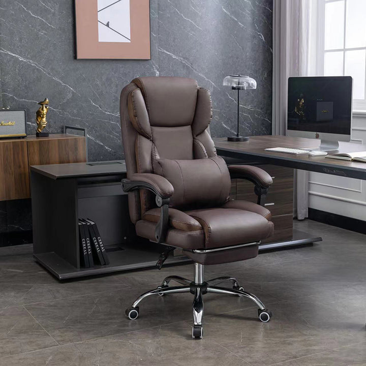 Simplicité Contemporaine Similicuir Acier Coton Éponge Chaise de Bureau Rectangulaire Dossier Accoudoir Repose-pieds Pour Bureau à Domicile 