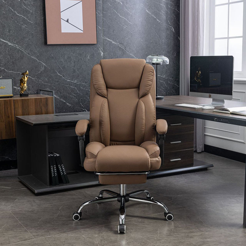 Simplicité Contemporaine Similicuir Acier Coton Éponge Chaise de Bureau Rectangulaire Dossier Accoudoir Repose-pieds Pour Bureau à Domicile 