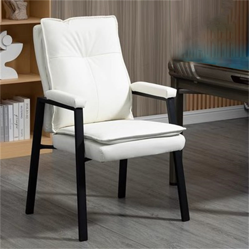 Simplicité moderne Chaise de bureau carrée en faux cuir, acier au carbone, éponge et coton avec dossier et accoudoirs pour étude 