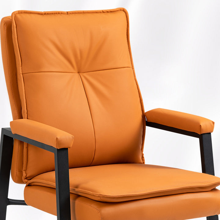 Simplicité moderne Chaise de bureau carrée en faux cuir, acier au carbone, éponge et coton avec dossier et accoudoirs pour étude 