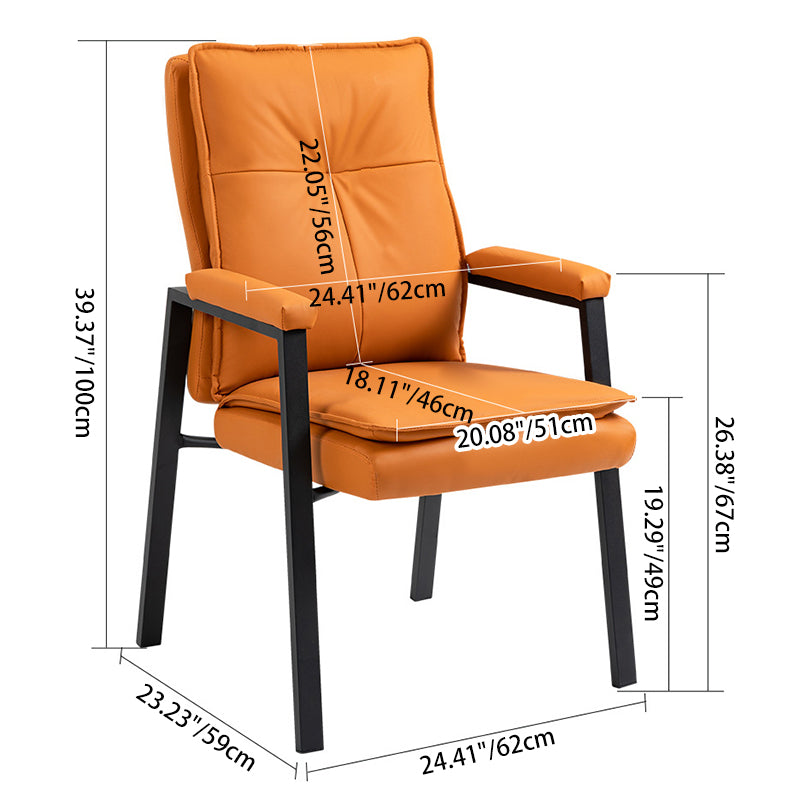 Simplicité moderne Chaise de bureau carrée en faux cuir, acier au carbone, éponge et coton avec dossier et accoudoirs pour étude 