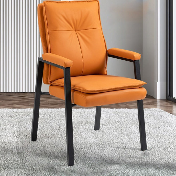 Simplicité moderne Chaise de bureau carrée en faux cuir, acier au carbone, éponge et coton avec dossier et accoudoirs pour étude 
