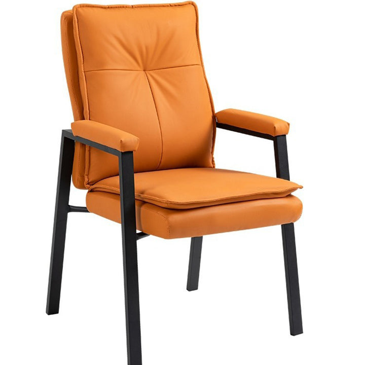 Simplicité moderne Chaise de bureau carrée en faux cuir, acier au carbone, éponge et coton avec dossier et accoudoirs pour étude 