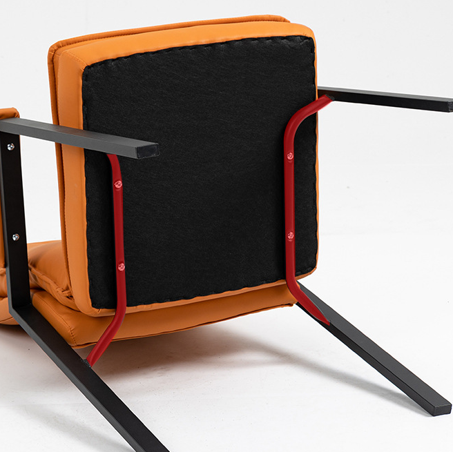 Simplicité moderne Chaise de bureau carrée en faux cuir, acier au carbone, éponge et coton avec dossier et accoudoirs pour étude 