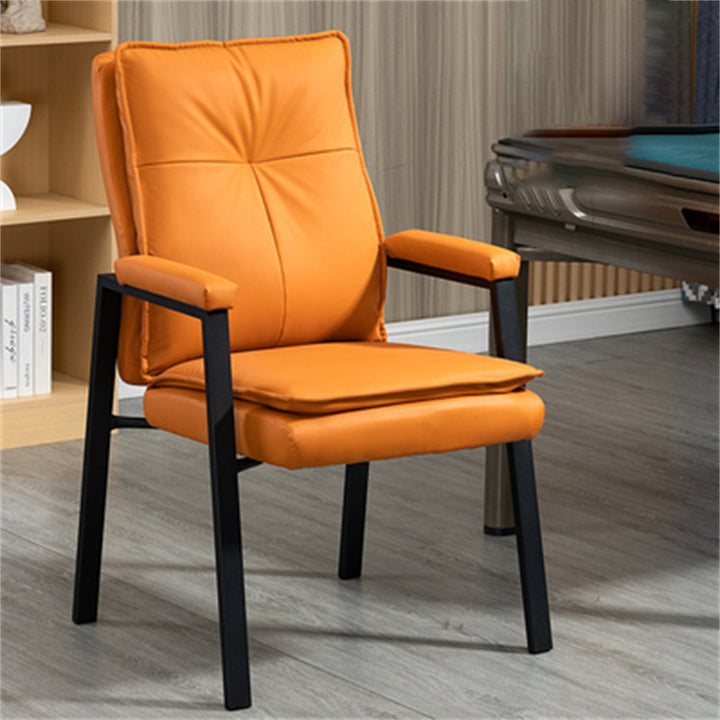 Simplicité moderne Chaise de bureau carrée en faux cuir, acier au carbone, éponge et coton avec dossier et accoudoirs pour étude 
