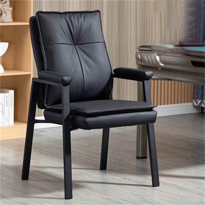 Simplicité moderne Chaise de bureau carrée en faux cuir, acier au carbone, éponge et coton avec dossier et accoudoirs pour étude 
