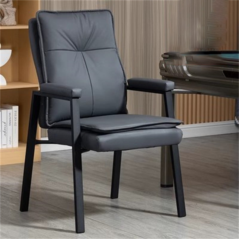 Simplicité moderne Chaise de bureau carrée en faux cuir, acier au carbone, éponge et coton avec dossier et accoudoirs pour étude 