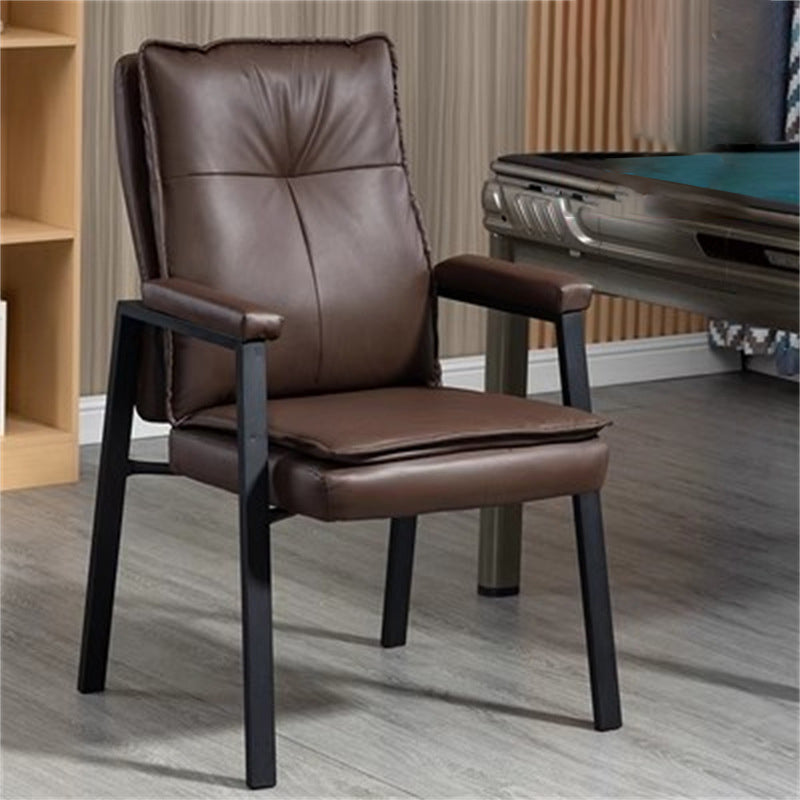 Simplicité moderne Chaise de bureau carrée en faux cuir, acier au carbone, éponge et coton avec dossier et accoudoirs pour étude 