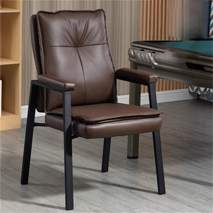 Simplicité moderne Chaise de bureau carrée en faux cuir, acier au carbone, éponge et coton avec dossier et accoudoirs pour étude 