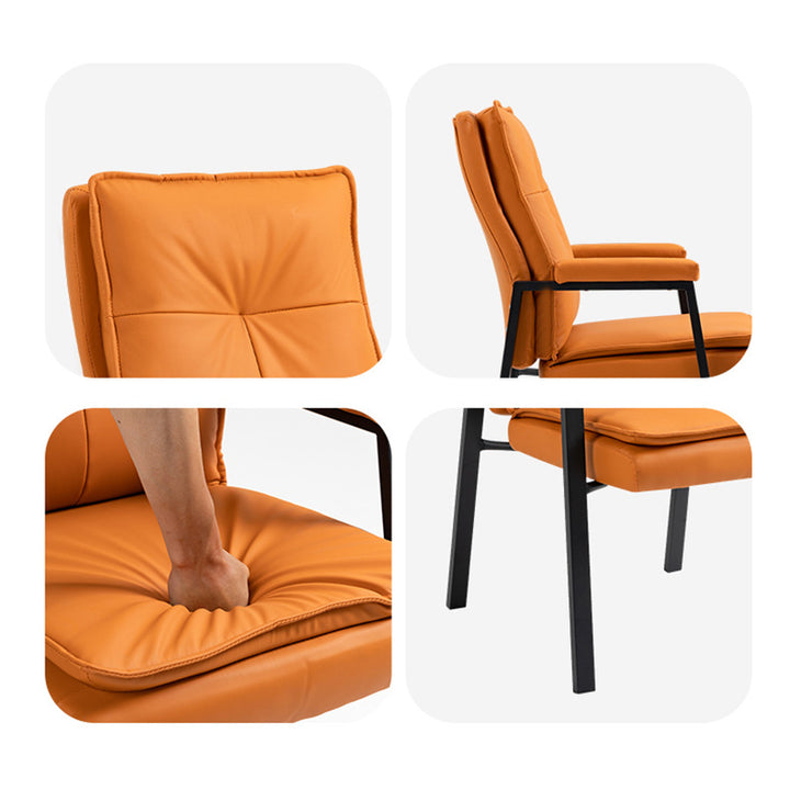 Simplicité moderne Chaise de bureau carrée en faux cuir, acier au carbone, éponge et coton avec dossier et accoudoirs pour étude 