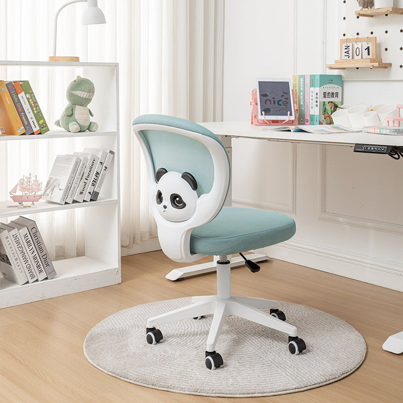 Zeitgenössischer kreativer Kinder Panda Square Mesh PP Nylon Hardware Latex Hebbarer Drehstuhl mit Rückenlehne, Armlehne und Fußstütze für das Studium 