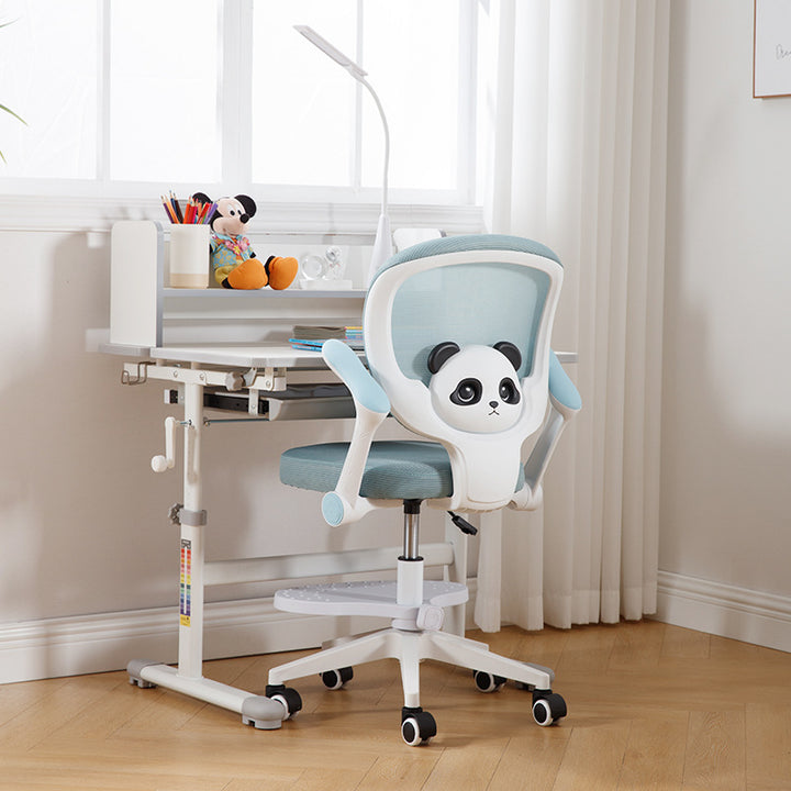 Zeitgenössischer kreativer Kinder Panda Square Mesh PP Nylon Hardware Latex Hebbarer Drehstuhl mit Rückenlehne, Armlehne und Fußstütze für das Studium 