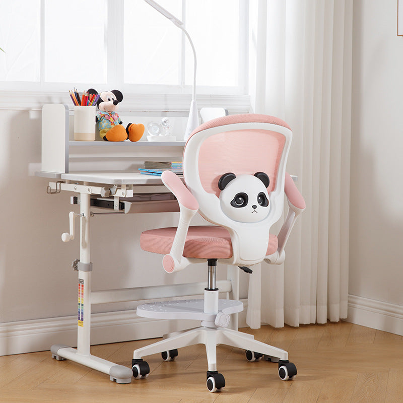Zeitgenössischer kreativer Kinder Panda Square Mesh PP Nylon Hardware Latex Hebbarer Drehstuhl mit Rückenlehne, Armlehne und Fußstütze für das Studium 