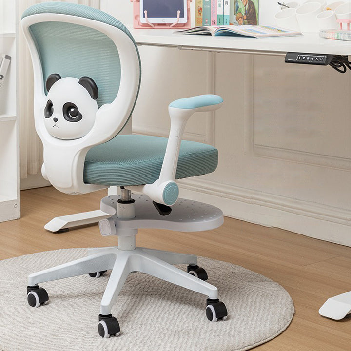 Zeitgenössischer kreativer Kinder Panda Square Mesh PP Nylon Hardware Latex Hebbarer Drehstuhl mit Rückenlehne, Armlehne und Fußstütze für das Studium 