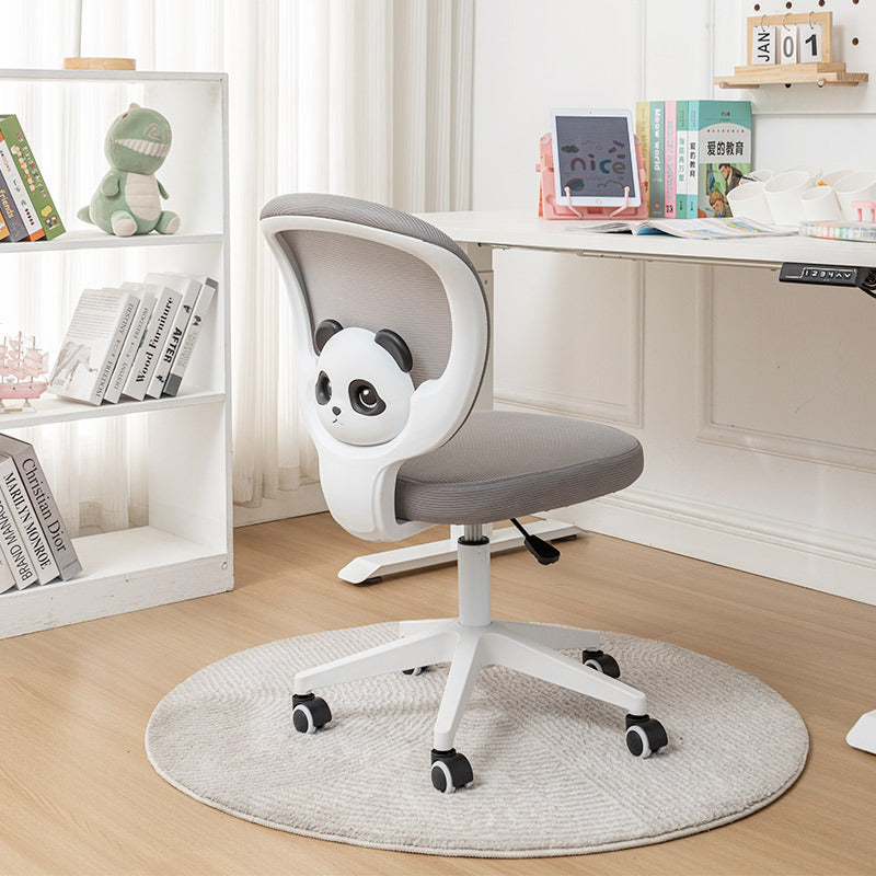 Zeitgenössischer kreativer Kinder Panda Square Mesh PP Nylon Hardware Latex Hebbarer Drehstuhl mit Rückenlehne, Armlehne und Fußstütze für das Studium 