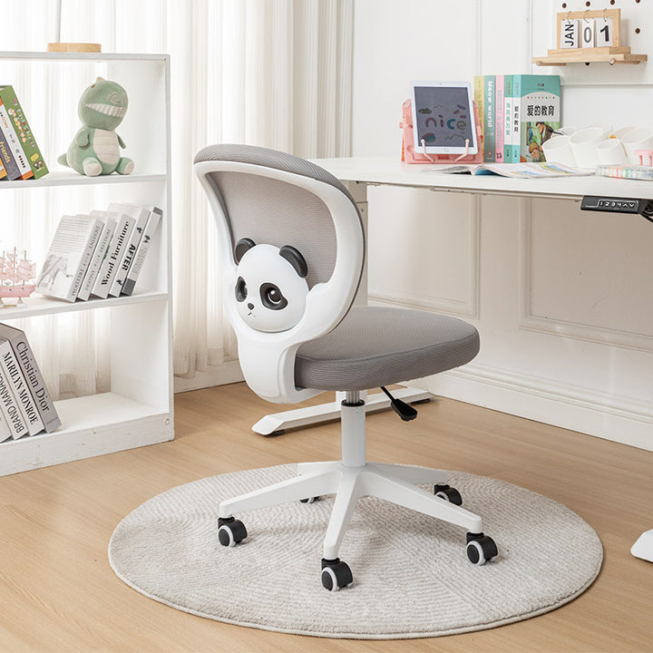 Zeitgenössischer kreativer Kinder Panda Square Mesh PP Nylon Hardware Latex Hebbarer Drehstuhl mit Rückenlehne, Armlehne und Fußstütze für das Studium 