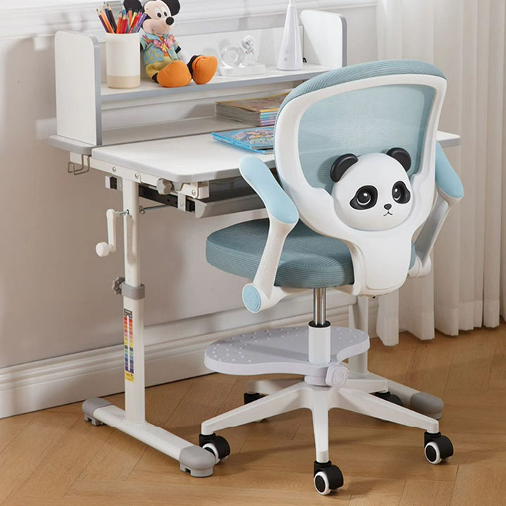 Chaise de bureau pivotante en maille carrée panda contemporaine pour enfants créatifs avec dossier, accoudoirs et repose-pieds en nylon PP matériel latex réglable pour l'étude 