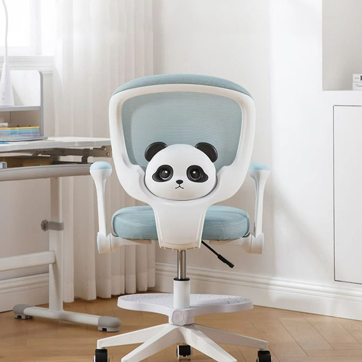 Zeitgenössischer kreativer Kinder Panda Square Mesh PP Nylon Hardware Latex Hebbarer Drehstuhl mit Rückenlehne, Armlehne und Fußstütze für das Studium 