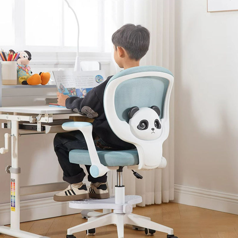 Zeitgenössischer kreativer Kinder Panda Square Mesh PP Nylon Hardware Latex Hebbarer Drehstuhl mit Rückenlehne, Armlehne und Fußstütze für das Studium 
