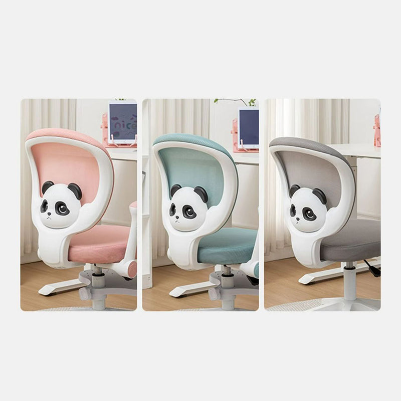 Zeitgenössischer kreativer Kinder Panda Square Mesh PP Nylon Hardware Latex Hebbarer Drehstuhl mit Rückenlehne, Armlehne und Fußstütze für das Studium 