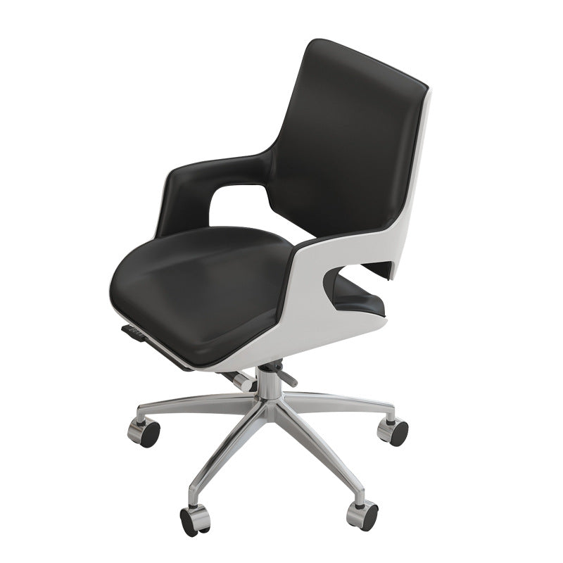 Contemporary Nordic Leather Steel Aluminum Alloy Square Desk Chair Adjustable Height Rotating With Backrest And Armrests For Home Office And Study