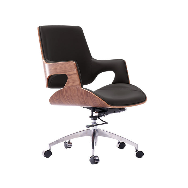 Contemporary Nordic Leather Steel Aluminum Alloy Square Desk Chair Adjustable Height Rotating With Backrest And Armrests For Home Office And Study