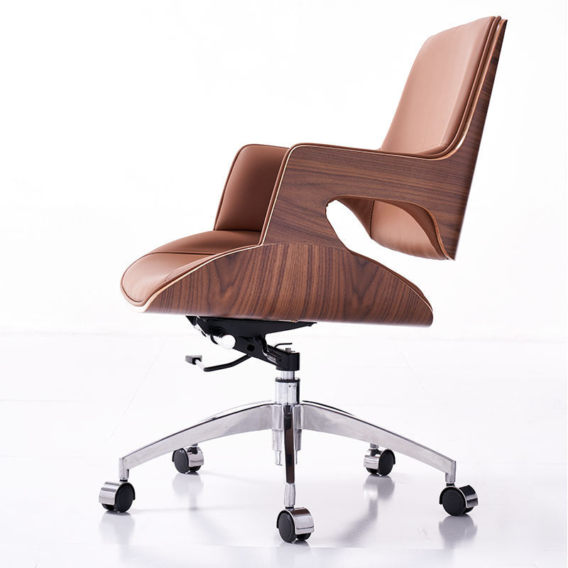Contemporary Nordic Leather Steel Aluminum Alloy Square Desk Chair Adjustable Height Rotating With Backrest And Armrests For Home Office And Study