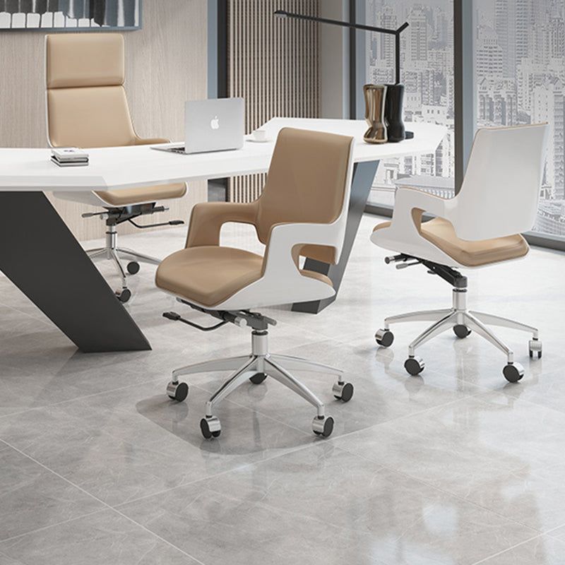 Contemporary Nordic Microfiber &amp; Genuine Leather Steel Aluminum Alloy Rectangular Desk Chair Adjustable Height Rotating With Headrest Backrest Armrests For Home Office And Study